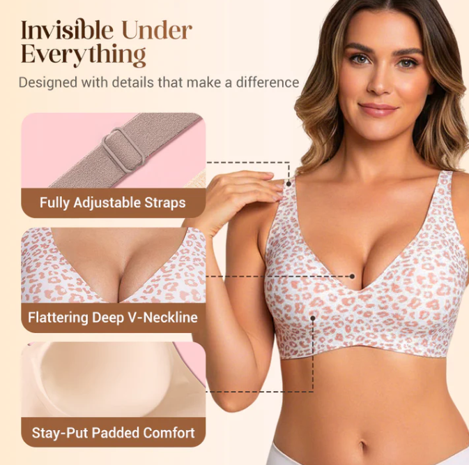 2-Piece Set💕 NESLEMY Wireless Womens Comfortable Wireless Bras Push Up Bralettes Invisible Tshirts Bras Deep V 24/7 Bras