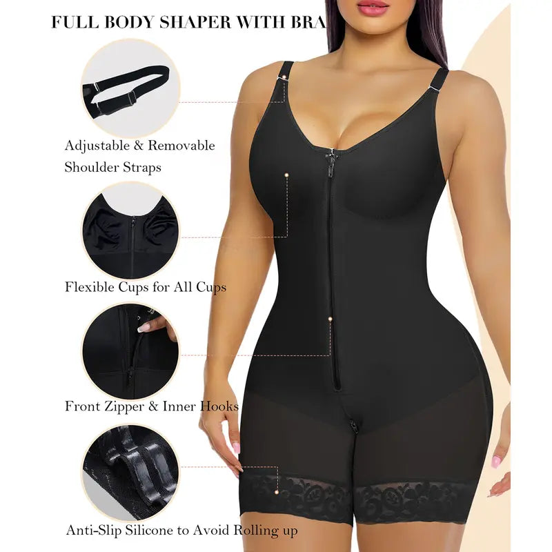 NESLEMY Fajas Colombianas shapewear for Women Body-Shaping Butt Lifter Shaper with Zipper Crotch detachable shoulder strap
