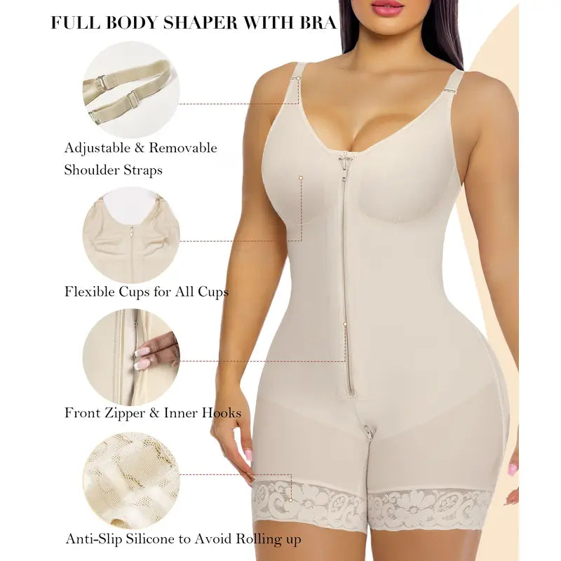 NESLEMY Fajas Colombianas shapewear for Women Body-Shaping Butt Lifter Shaper with Zipper Crotch detachable shoulder strap