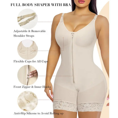 NESLEMY Fajas Colombianas shapewear for Women Body-Shaping Butt Lifter Shaper with Zipper Crotch detachable shoulder strap